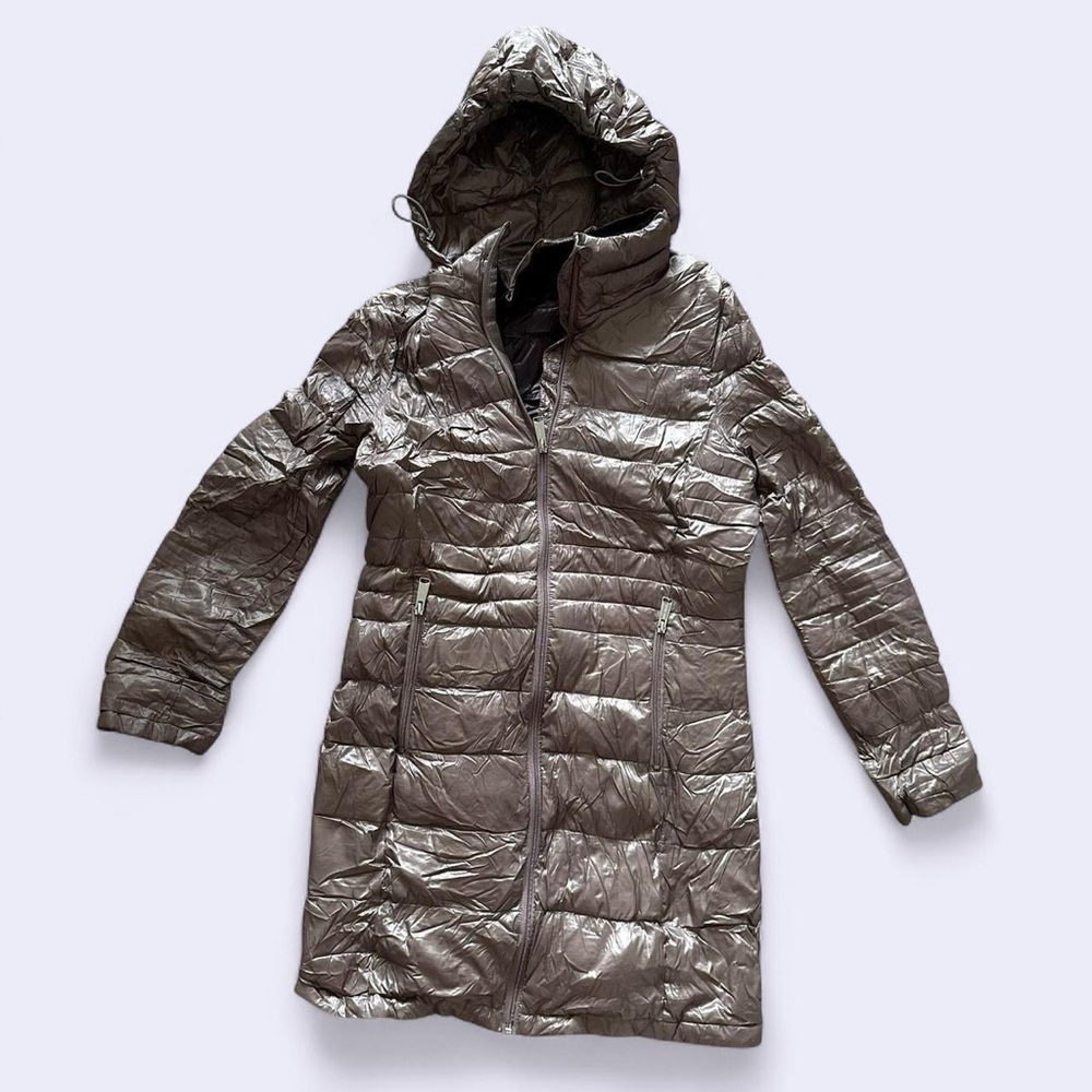 Size M good condition Andrew Marc gold/copper long puffer coat with hood
